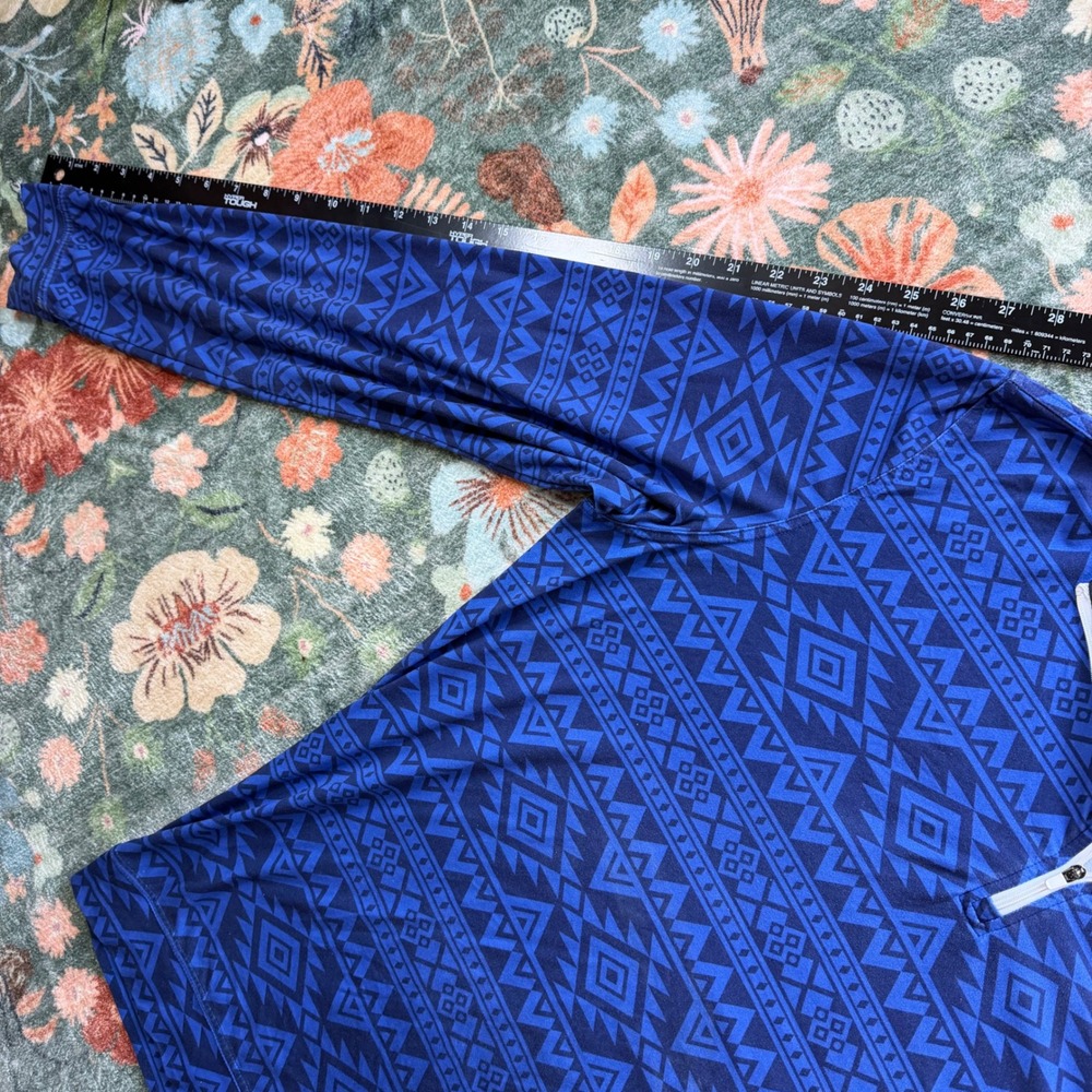 Rhoback Mens Large Blue Aztec Geometric Performance Quarter Zip Pullover Golf - Picture 5 of 8